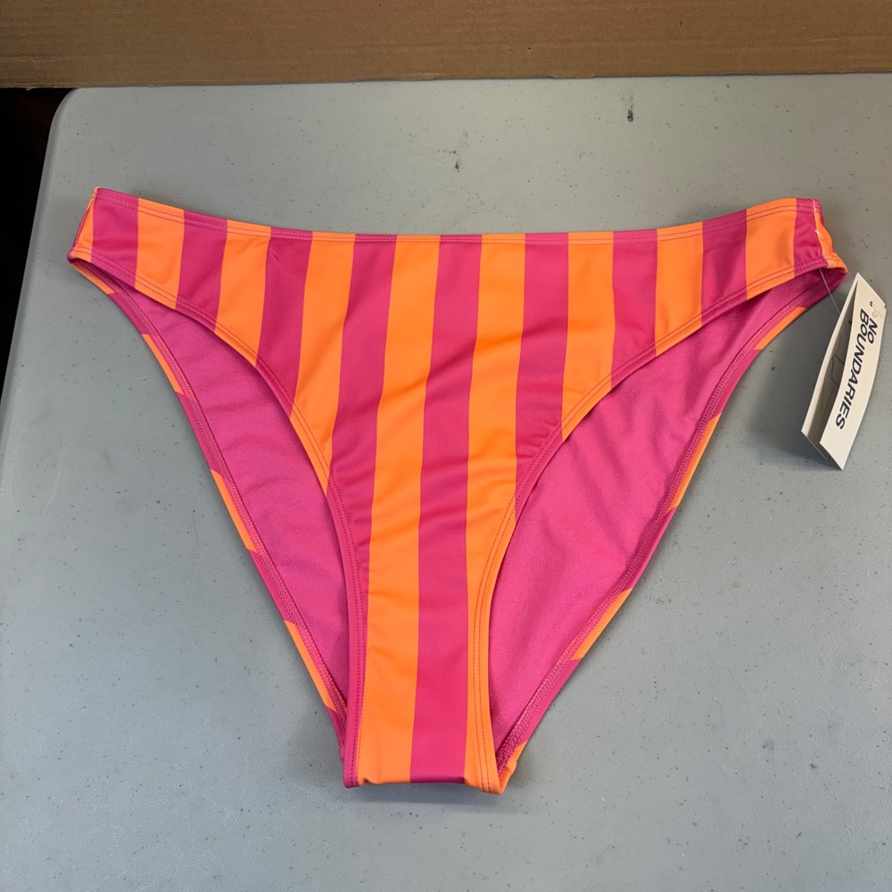 No Boundaries Pink Orange Striped Bikini Bottoms High Leg Swim XL 16-18 NWT